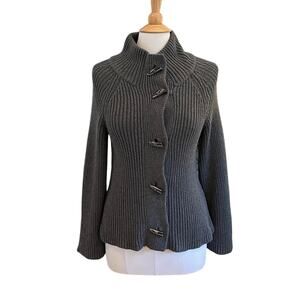 Vintage Talbots Charcoal Gray Cardigan Sweater Jacket, Toggle Buttons, Y2K, M